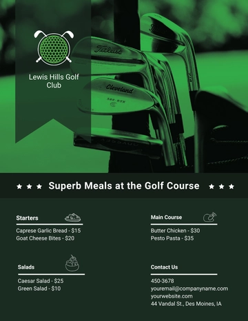 Free Golf Club Menu Flyer Template to Edit Online