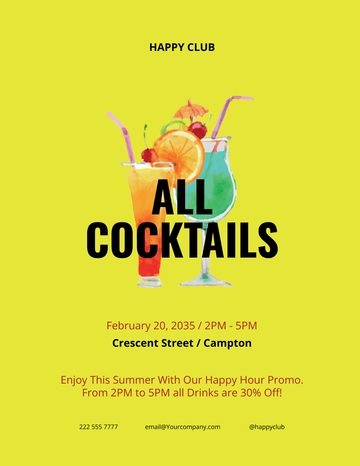 Free Summer Happy Hour Flyer Template to Edit Online