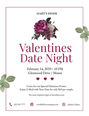 Free Valentines Day Dinner for Two Flyer Template to Edit Online