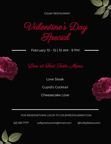 Free Valentines Day Menu Flyer Template to Edit Online
