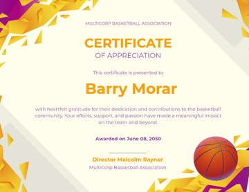Free Basketball Appreciation Certificate Template to Edit Online | Template.net