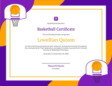 Free Basketball Champion Certificate Template to Edit Online | Template.net