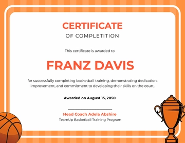 Free Basketball Training Certificate Template to Edit Online | Template.net