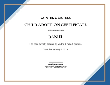 Free Child Adoption Certificate Template to Edit Online