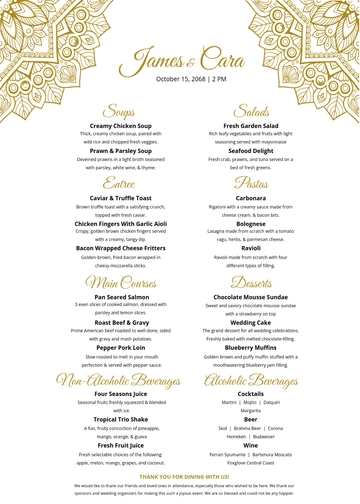 Free Bohemain Wedding Menu Template to Edit Online
