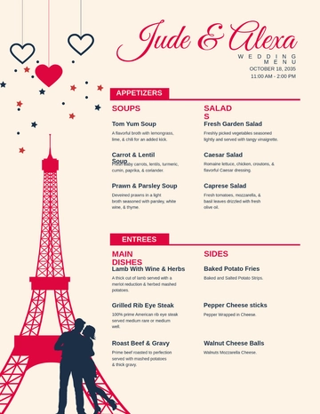 Free Destination Wedding Menu Template to Edit Online