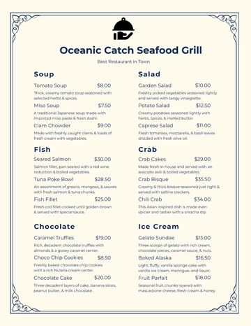 Free Downloadable Seafood Menu Template to Edit Online