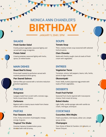 Free Editable Birthday Menu Template to Edit Online
