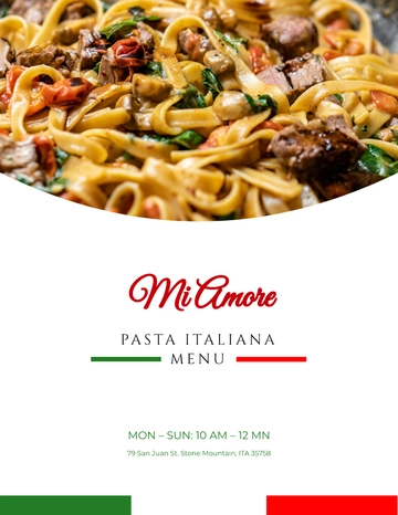 Free Italian Pasta Restaurant Menu Template to Edit Online