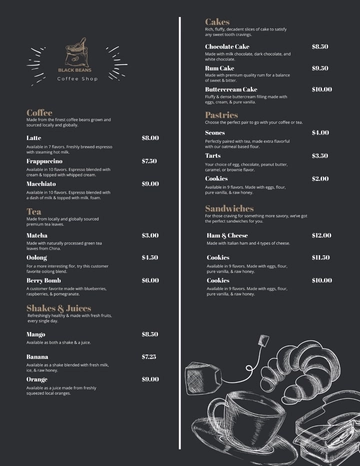 Free Modern Cafe /Coffee Shop Menu Template to Edit Online