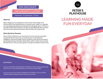Free Peter's Playhouse Bi-Fold Brochure Template to Edit Online