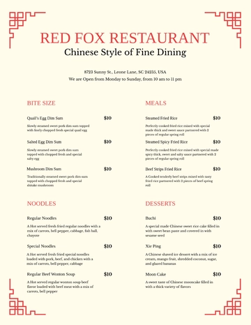 Free Chinese Menu Template to Edit Online