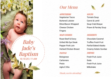 Free Christening Baptism Menu Template to Edit Online