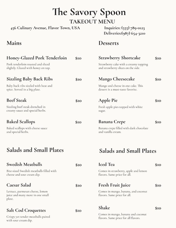 Free Classy Restaurant Takeaway Menu Template to Edit Online