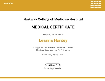 Free Sample Student Medical Certificate For Sick Leave Template to Edit Online