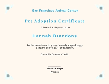 Free Pet Adoption Certificate Template to Edit Online