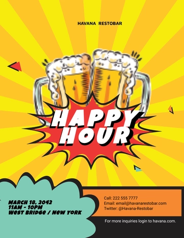 Free Comic Happy Hour Flyer Template to Edit Online