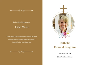 Free Catholic Funeral Obituary Bi-Fold Brochure Template to Edit Online