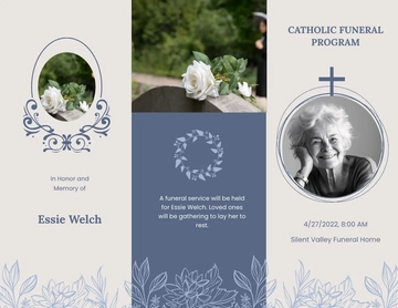 Free Catholic Funeral Obituary Tri-Fold Brochure Template to Edit Online