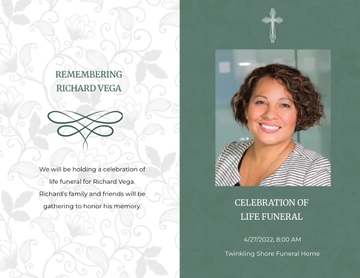 Free Celebration of Life Funeral Obituary Bi-Fold Brochure Template to Edit Online