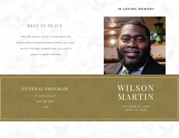 Free Aesthetic Church Funeral Obituary Bi-Fold Brochure Template to Edit Online
