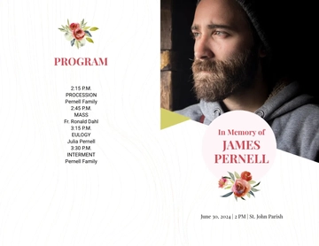 Free Floral Funeral Obituary Bi-Fold Brochure Template to Edit Online