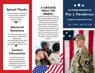 Free Military Funeral Memorial Tri-Fold Brochure Template to Edit Online