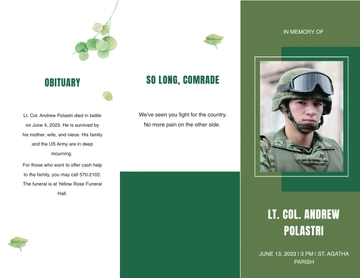 Free Military Funeral Obituary Tri-Fold Brochure Template to Edit Online