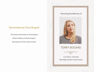 Free Order Of Service Funeral Obituary Bi-Fold Brochure Template to Edit Online