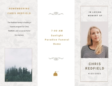 Free Order Of Service Funeral Obituary Tri-Fold Brochure Template to Edit Online