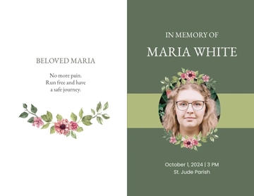 Free Sample Funeral Obituary Bi-fold Brochure Template to Edit Online