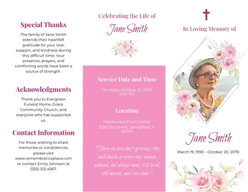 Free Simple Loving Memory Funeral Tri-Fold Brochure Template to Edit Online