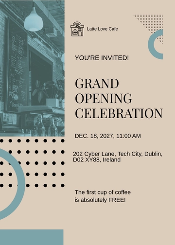 Free Cafe Opening Invitation Card Template to Edit Online