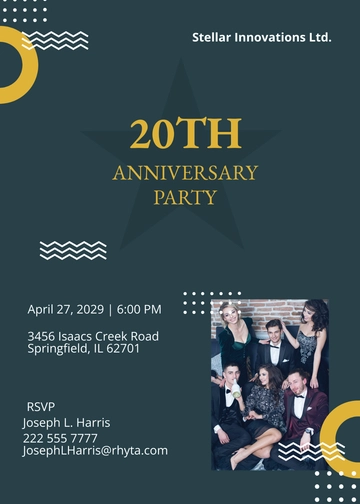 Free Company 20th Anniversary Invitation Template to Edit Online