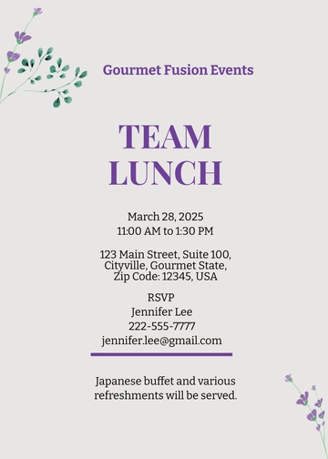 Free Office Team Lunch Invitation Template to Edit Online