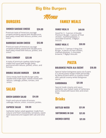 Free Elegant Burger Menu Design Template to Edit Online