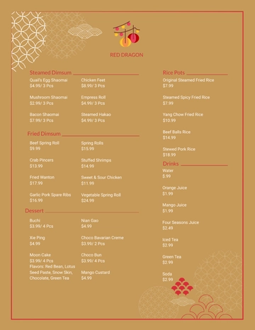 Free Retro Chinese Menu Template to Edit Online