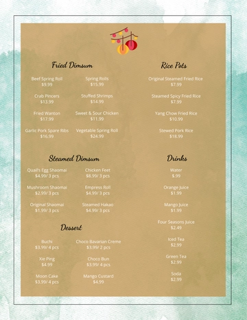 Free Chinese Restaurant Menu Template to Edit Online
