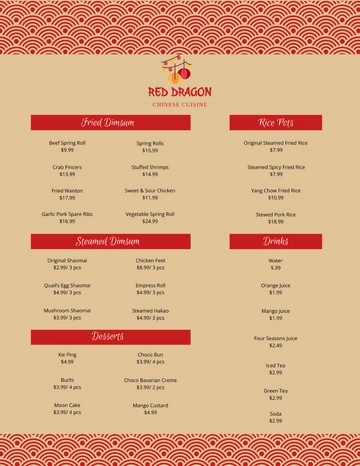 Free Chinese Menu Template to Edit Online