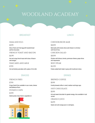 Free Nursery School Menu Template to Edit Online