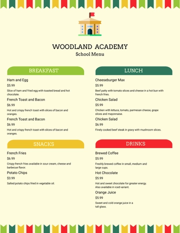 Free Primary School Menu Template to Edit Online