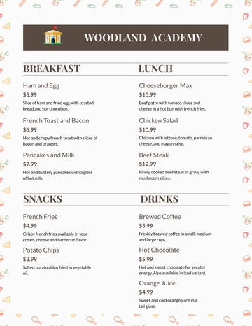 Free School Menu Template to Edit Online