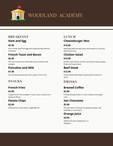 Free School Canteen Menu Template to Edit Online