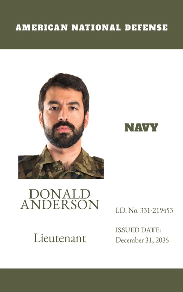 Free Military ID Card Template to Edit Online