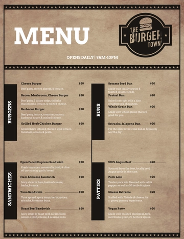 Free Vintage Burger Menu Template to Edit Online