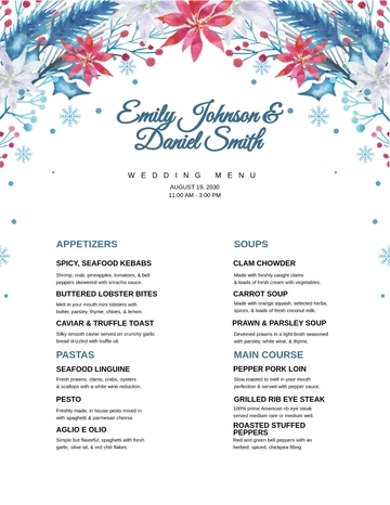 Free Winter Wedding Menu Template to Edit Online