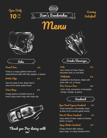 Free Chalk Board Sandwich/ Sub Menu Template to Edit Online