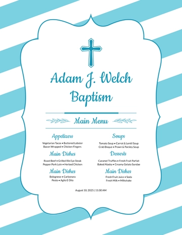 Free Church Baptism Menu Template to Edit Online