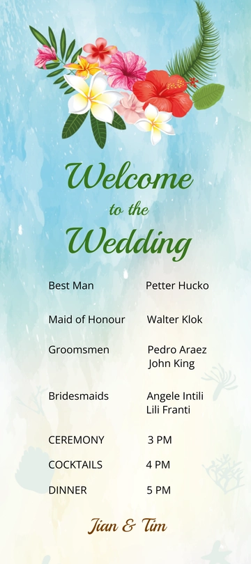Free Beach Wedding Program Card Template to Edit Online