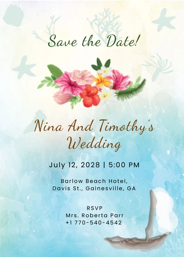 Free Beach Wedding Save The Date Card Template to Edit Online